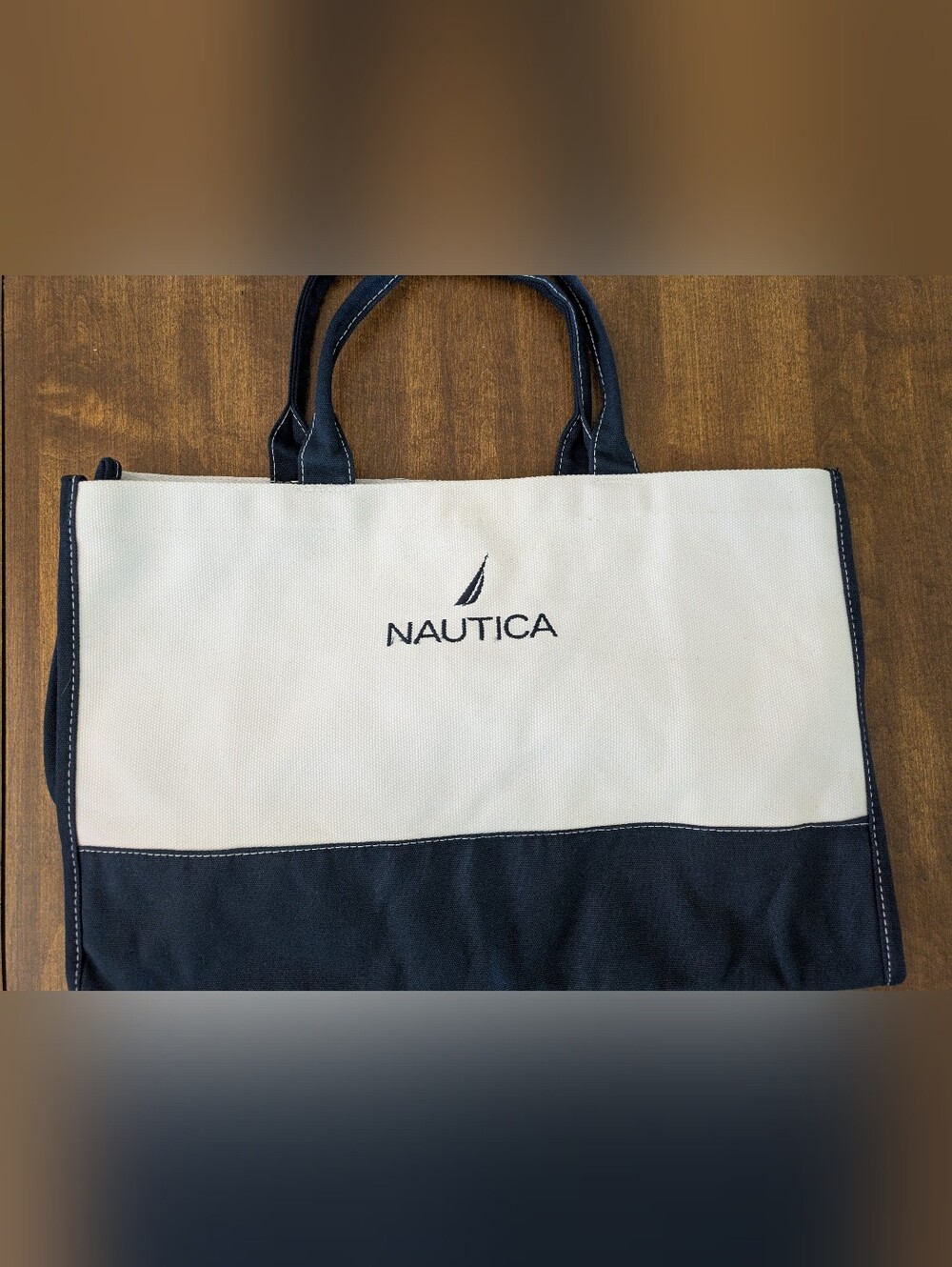 Nautica Navy And White Canvas Tote